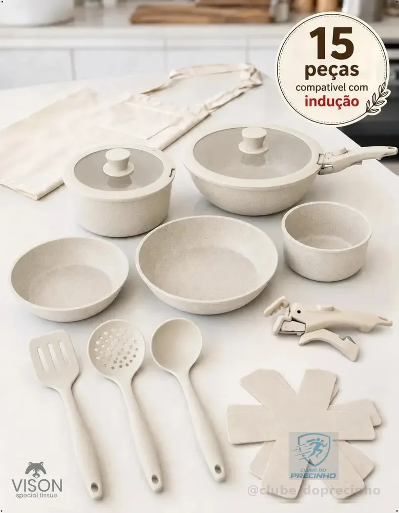 Jogo De Panelas Cerâmica 15 Peças Antiaderente Premium Cabo Removível Indução Gas Com Fundo Triplo Kit Panela Cozinha Ceramica Pfoa Free Para Fogao Por Inducao Conjunto Panelas Ceramica Off White