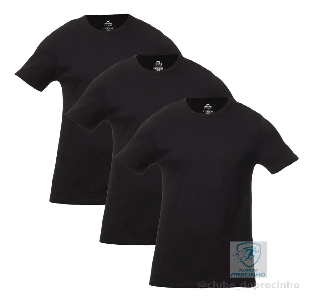 Kit Com 3 Camisetas Masculinas Básicas Slim Cor Preto Hering Preto Liso M