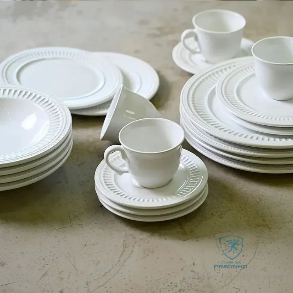 Aparelho De Jantar 20 Peças Branco Poppy De Cerâmica - Scalla Cerâmica Geométrico