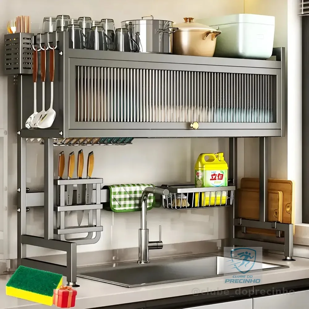 Escorredor De Pratos Louça Preto Cozinha Suspensa 65cm 18pçs Preto
