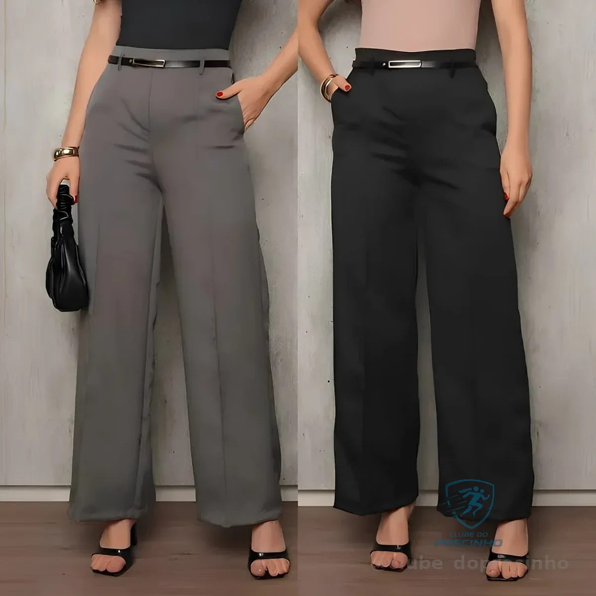 Kit 2 Calça Pantalona Feminina Alfaiataria Elegante C/ Cinto