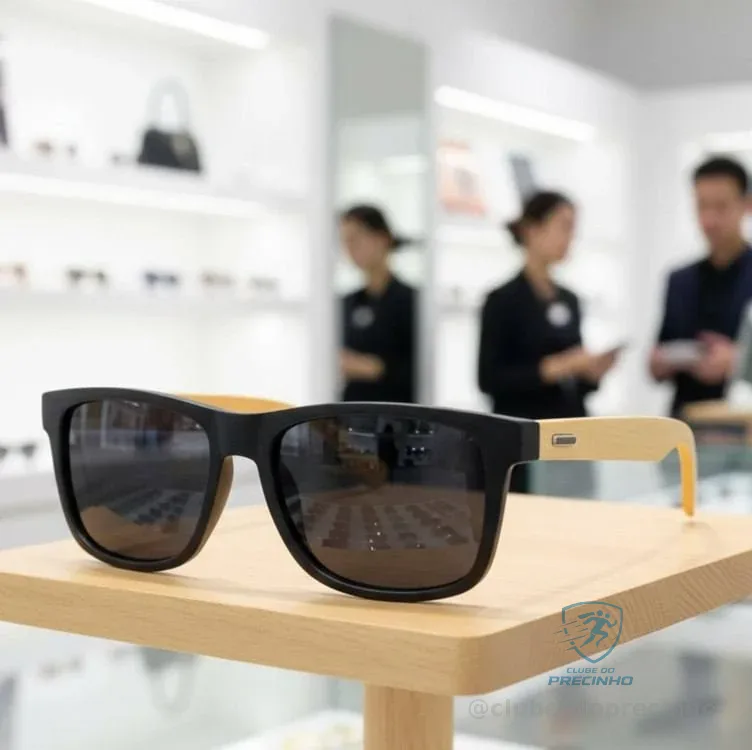 Óculos De Sol Quadrado Doxa Bambu Com Proteção Uv Cinza-escuro