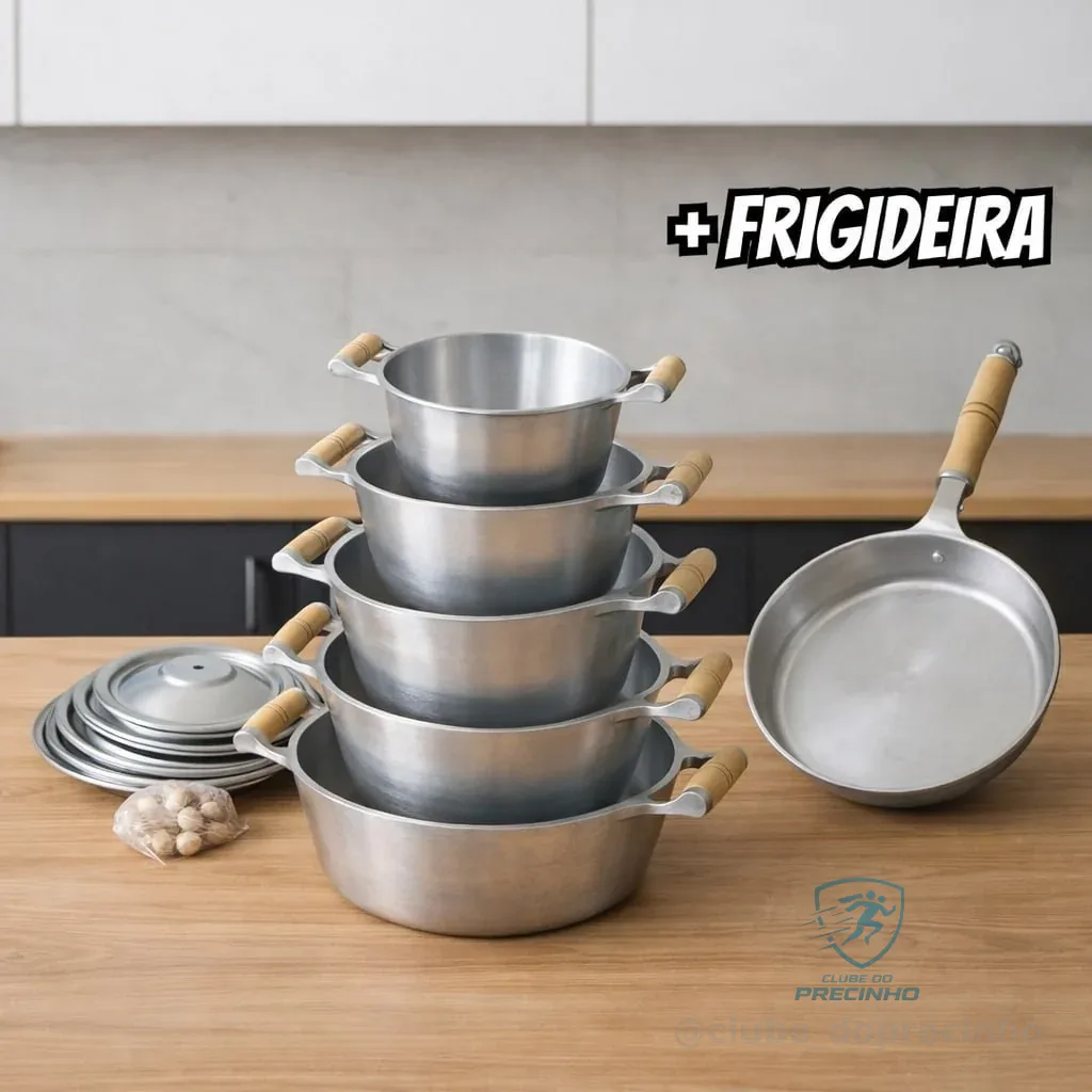 Conjunto Panelas Alumínio Batido Fundido + Frigideira Grossa Prateado