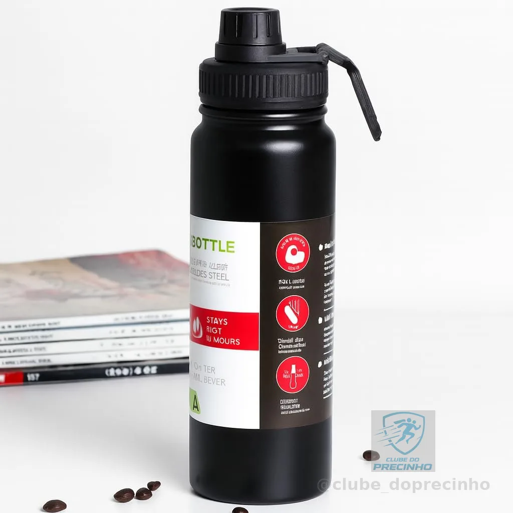 Garrafa Térmica Esportiva 800ml Aço Inox 304 Preta Academia Tampa Antivazamento Alça Dobrável BPA Free Parede Dupla Vácuo Fria 12h Quente 8h Infusor Frutas Portátil Elegante Durável