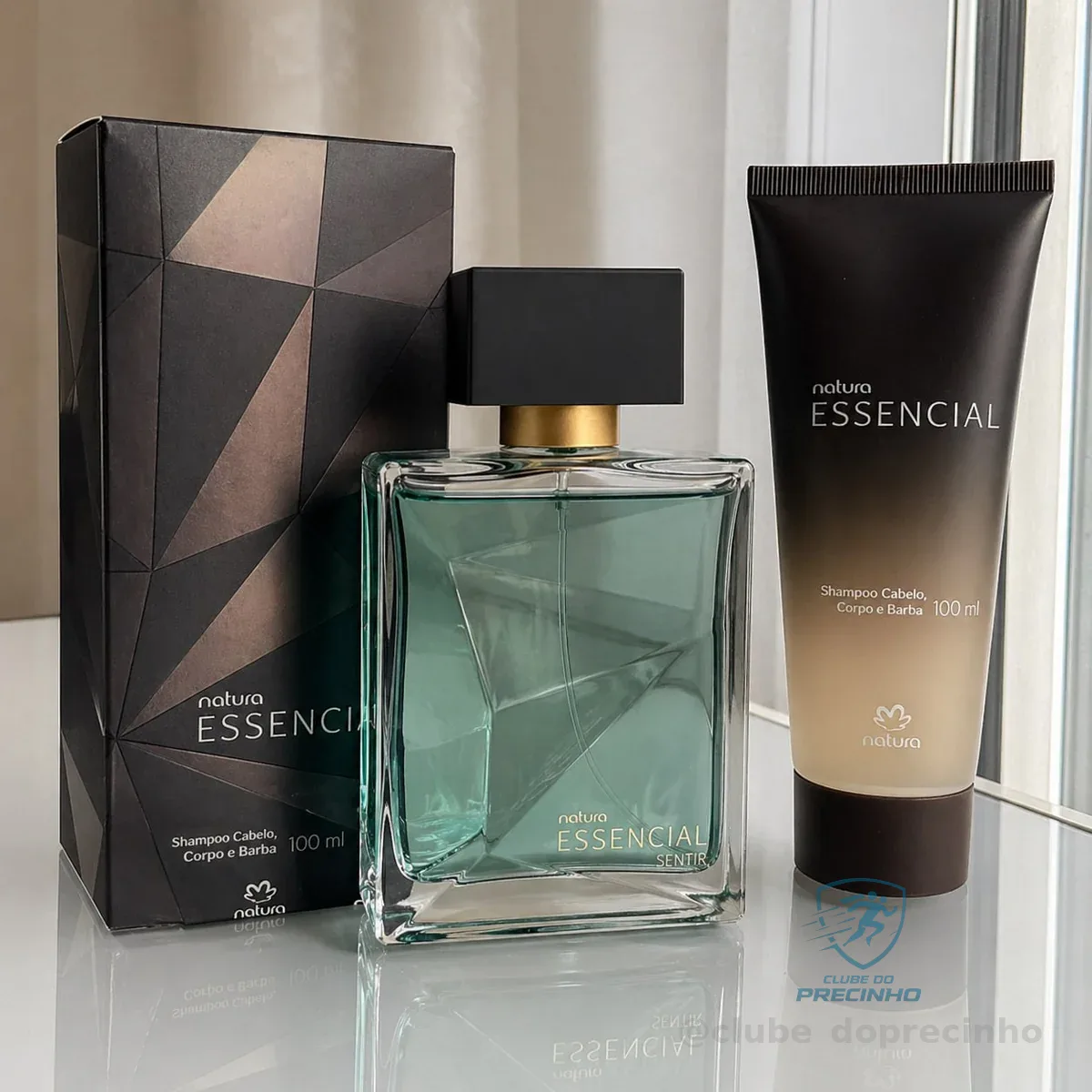 Presente Kit Essencial Masculino - Deo Parfum Sentir 100ml - Shampoo Cabelo Corpo E Barba 100ml