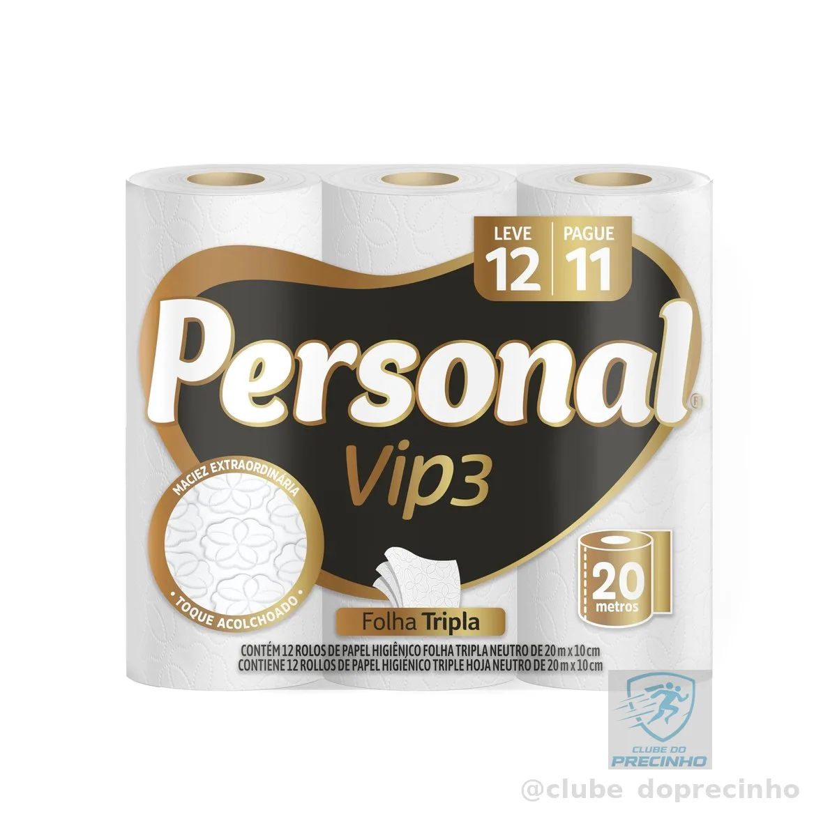 Personal Papel Higiênico Vip Folha Tripla Com 12 Rolos De 20M