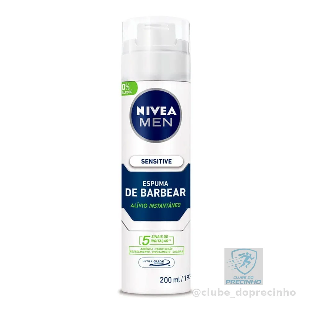 NIVEA MEN Espuma de Barbear Sensitive - Para peles sensíveis, alivia vermelhidão, com extrato de camomila e vitamina E, deslizamento suave da lâmina, reduz irritações, textura em espuma - 200ml
