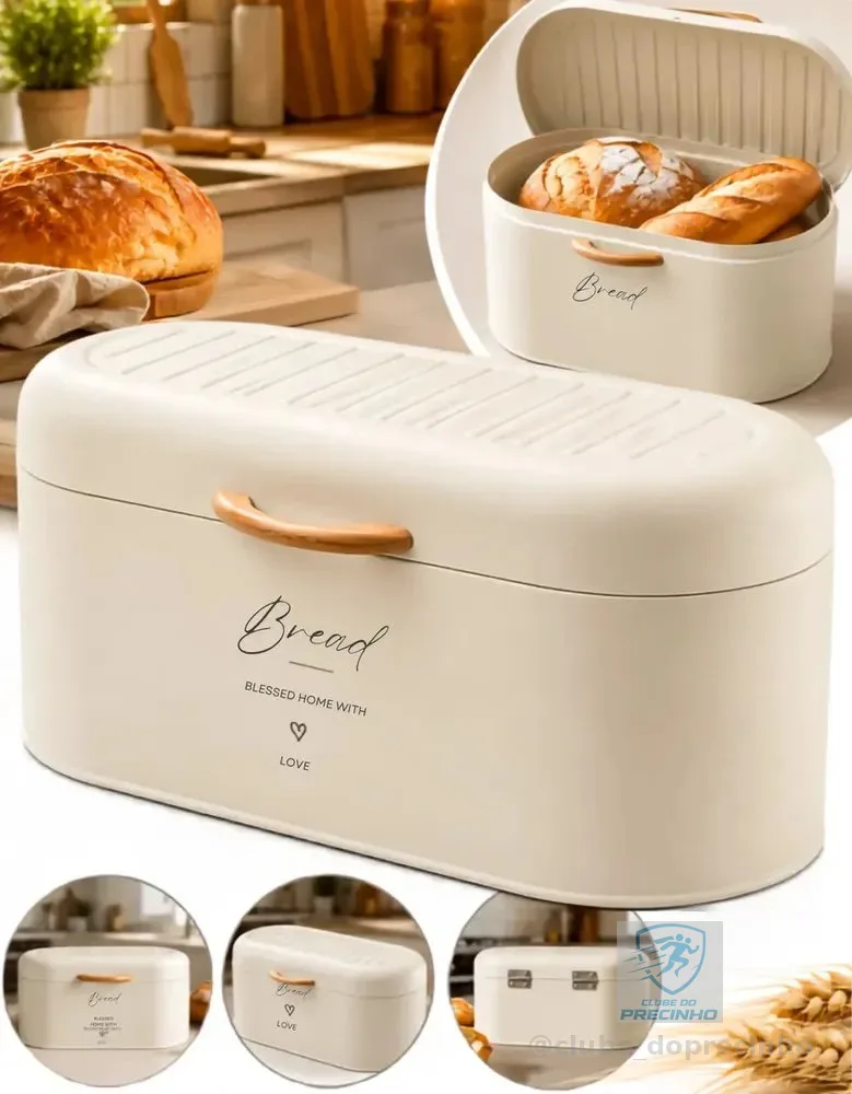 Porta Pão Metal Grande Cozinha Com Alça Bambu Tampa Organizador Grande Espaçoso Armazenamento Bolacha Biscoito Alimentos Decorativo Bolo Doces Moderno REVOLUX