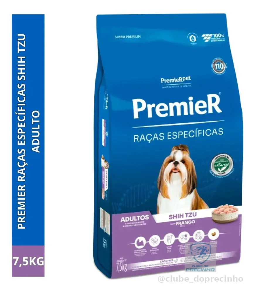 Ração Seca Premier Shih Tzu Cão Pequeno Frango 7.5kg