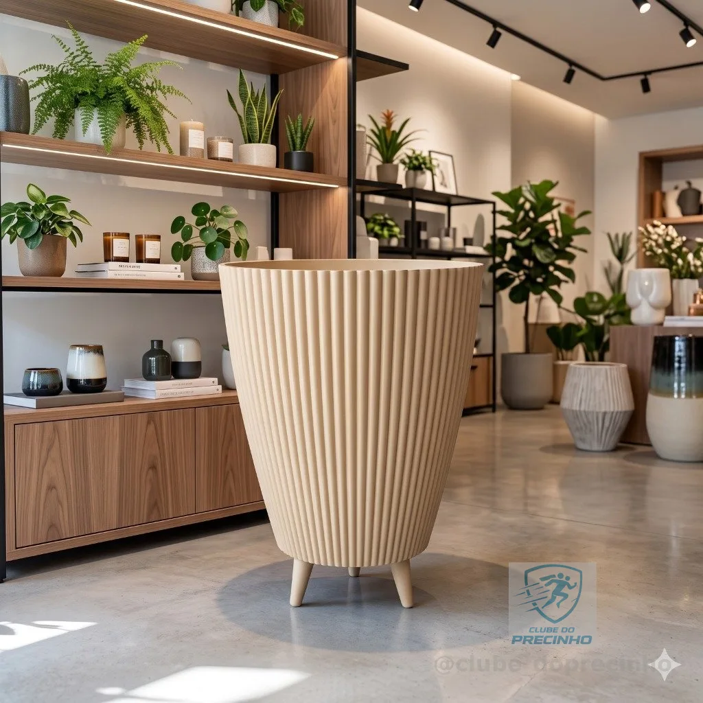 Vaso para Planta Canelado 34x26 Coluna Decorativo Jardim Sala Moderno Resistente