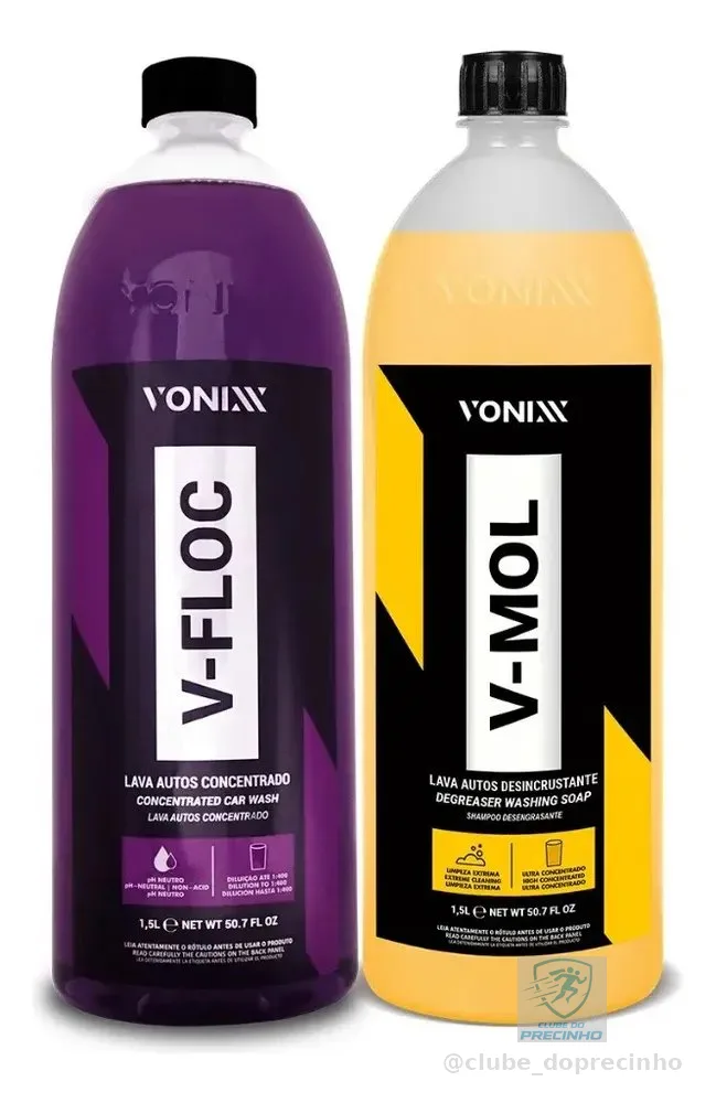 Kit Lava Autos 1.5L Vonixx V-Floc e V-Mol pH Neutro e Biodegradável