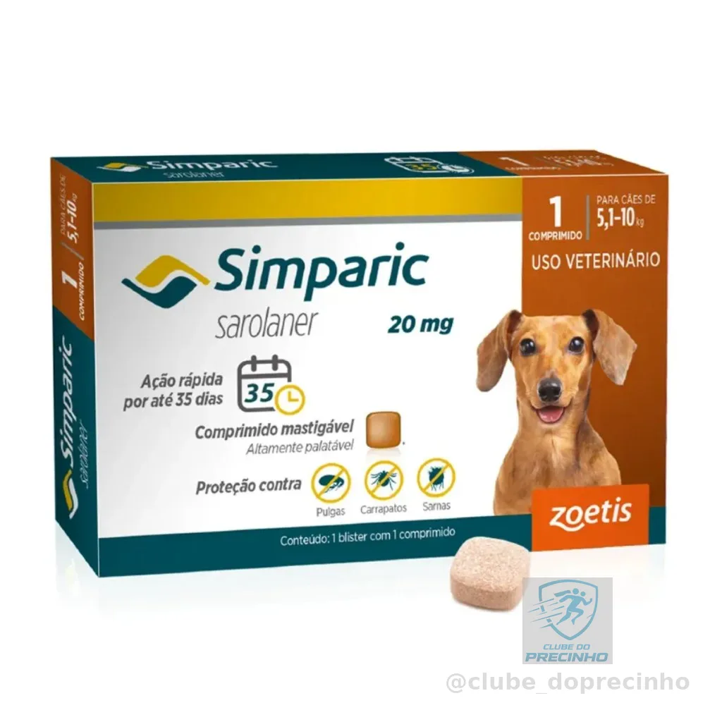 Antipulgas Para Cães Simparic 20mg De 5,1-10kg 1 Comprimido
