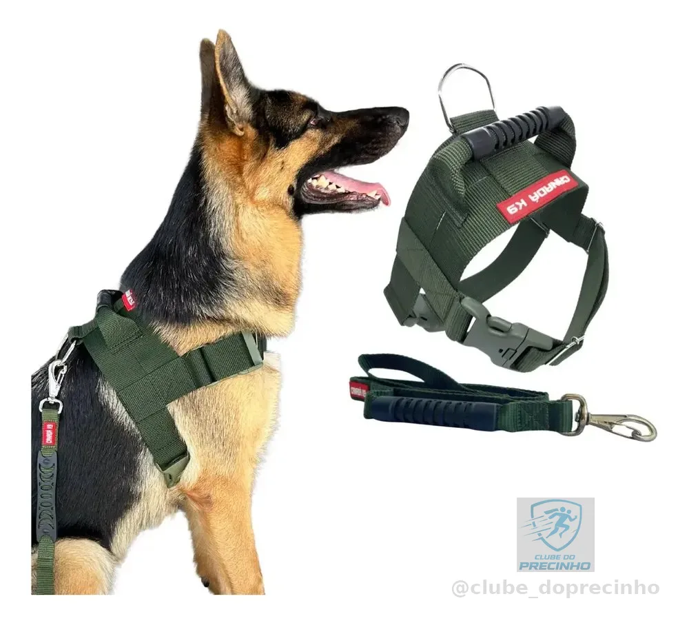 Peitoral Tático com guia G Militar Verde Canada K9 Cães Grandes Polipropileno