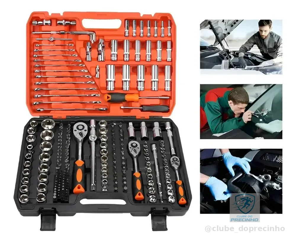 Kit Jogo De Soquete Chave Catraca 216 Pcs Aço Cr-v Vermelho Vermelho