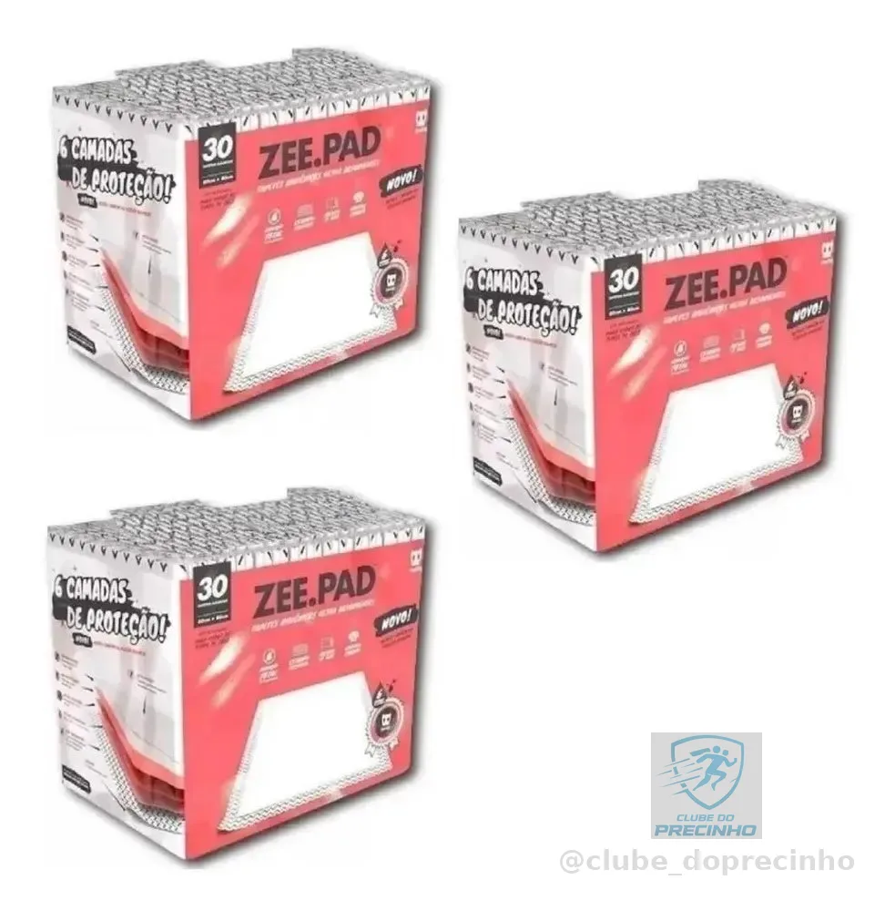 Combo 3 Unidades Tapete Higienico Zee.pad Branco 30 Unidades Branco