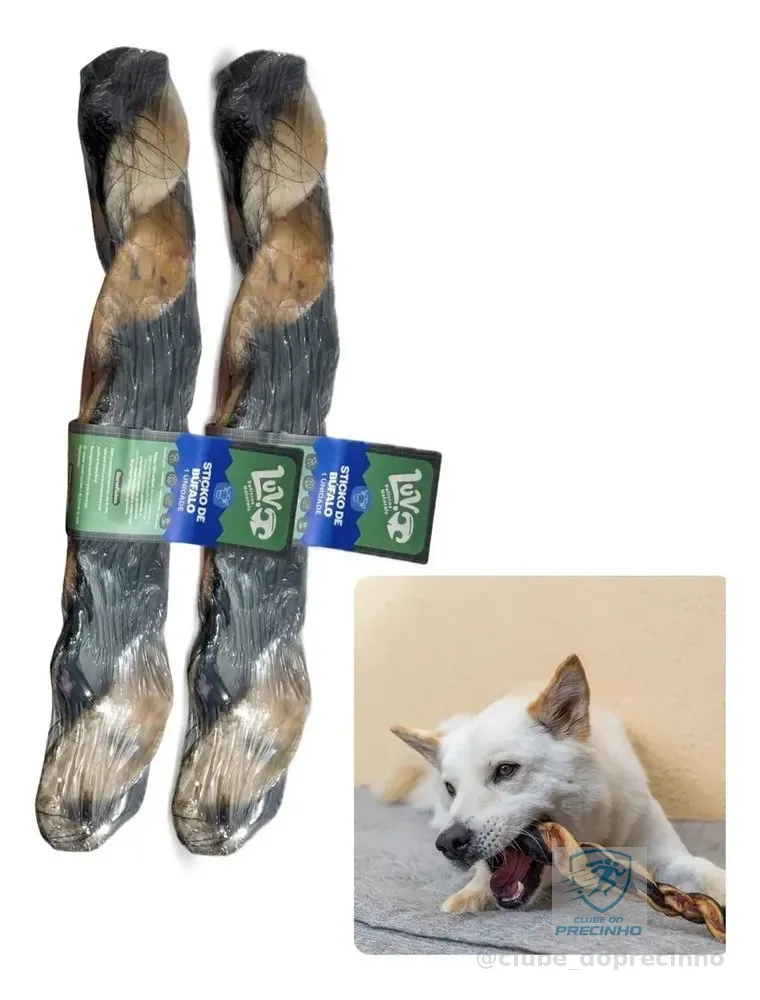 Kit 2un Mordedor Natural Para Cães Pet Sticko Bufalo Luv