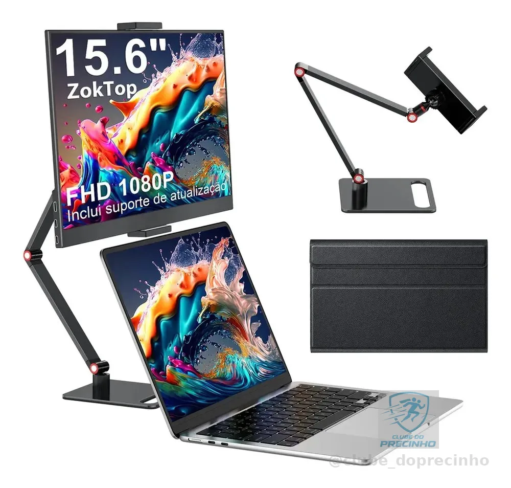 Monitor Portátil ZokTop 15.6" Full HD IPS com VESA e Suporte Ajustável