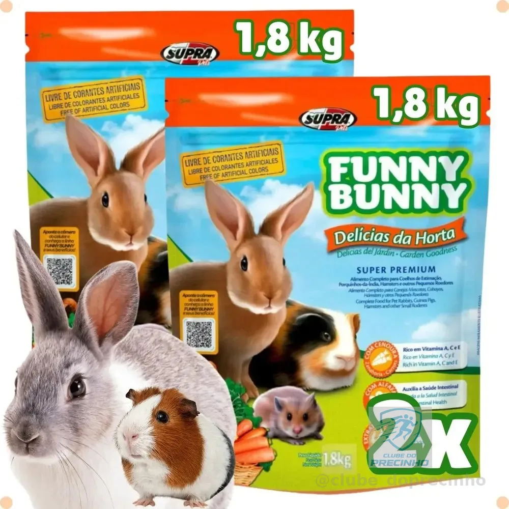 2 Ração Funny Bunny Delícias Da Horta 1,8kg Coelho Roedores