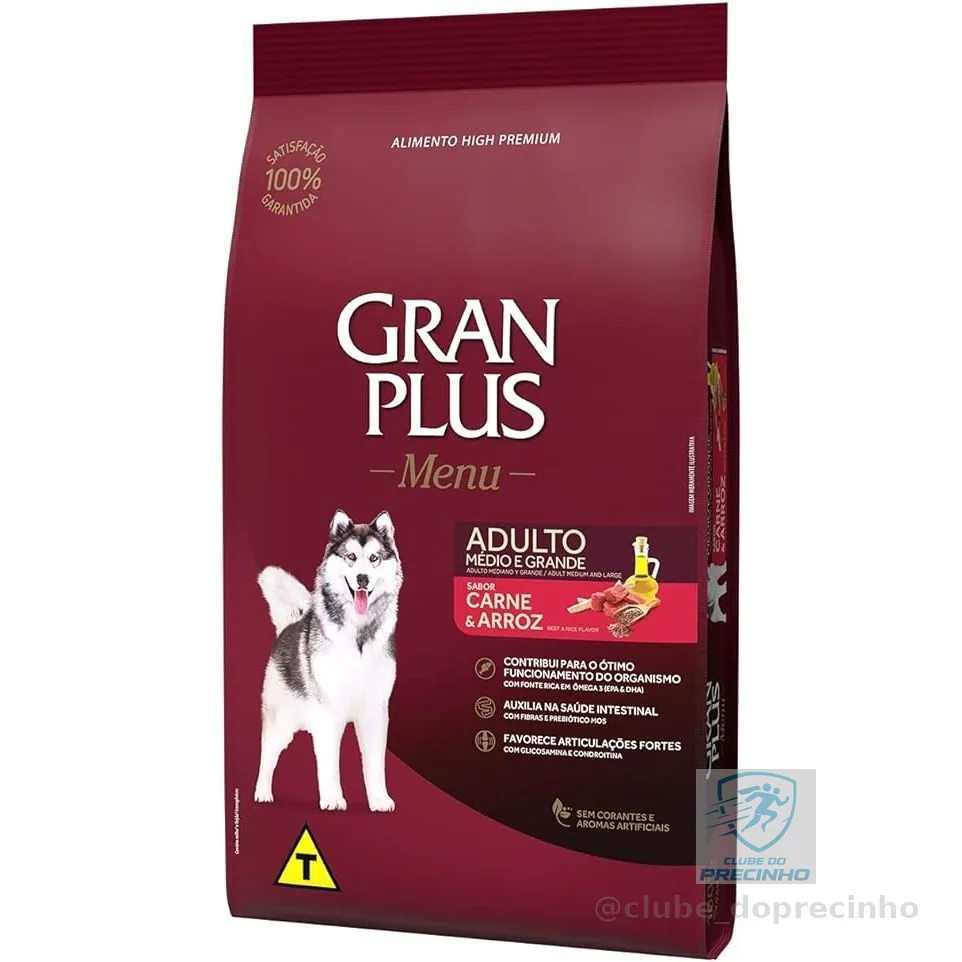 Ração Gran Plus Cães Menu Adultos Carne e Arroz - 20kg
