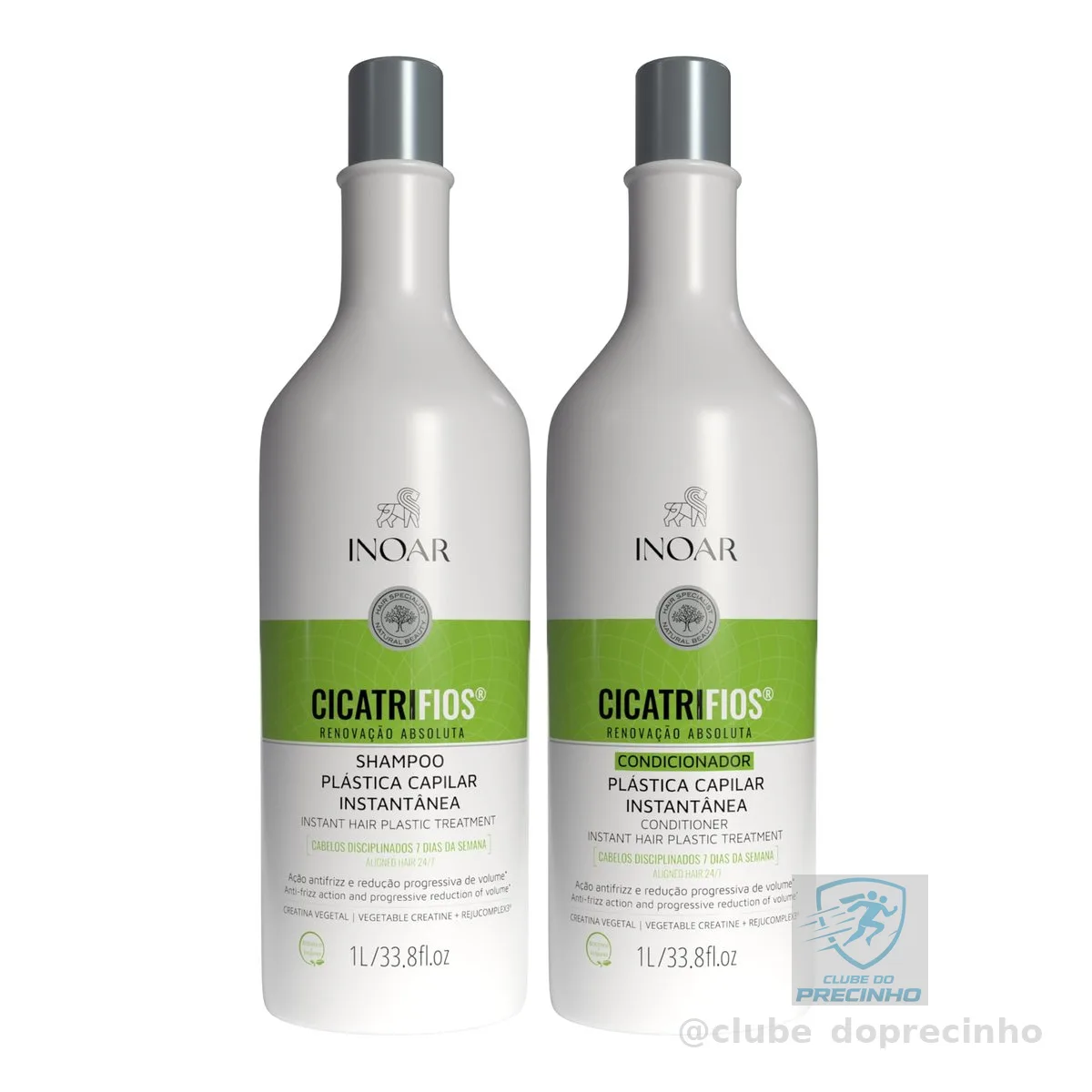 Inoar, Kit CicatriFios Plástica Capilar – Shampoo e Condicionador 2x1L, Redução de Frizz, Brilho Intenso, Hidratação Profunda, Proteção Térmica e Volume Controlado