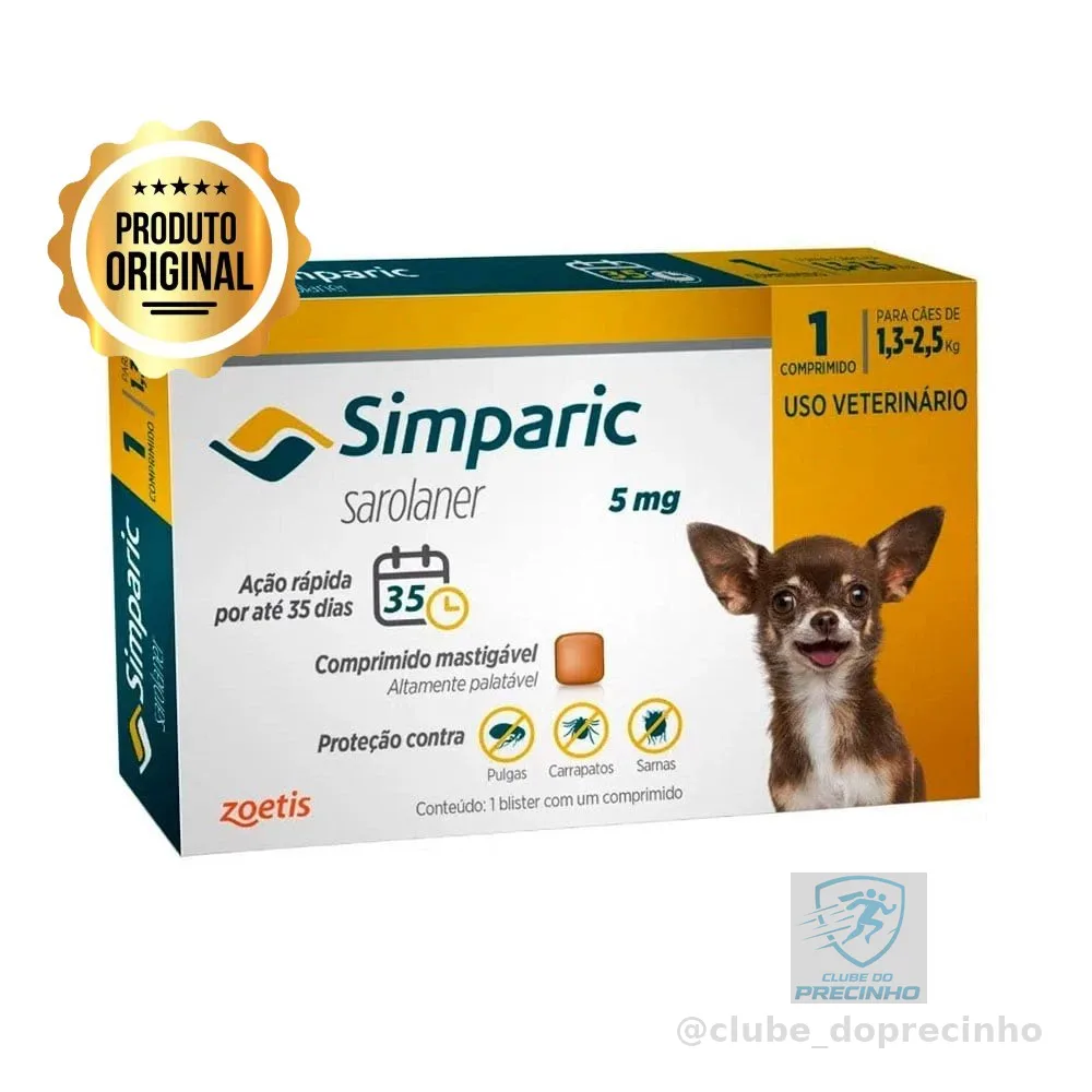 Simparic Antipulgas e Carrapatos Para Cães 1,3 a 2,5kg 1 Comprimido