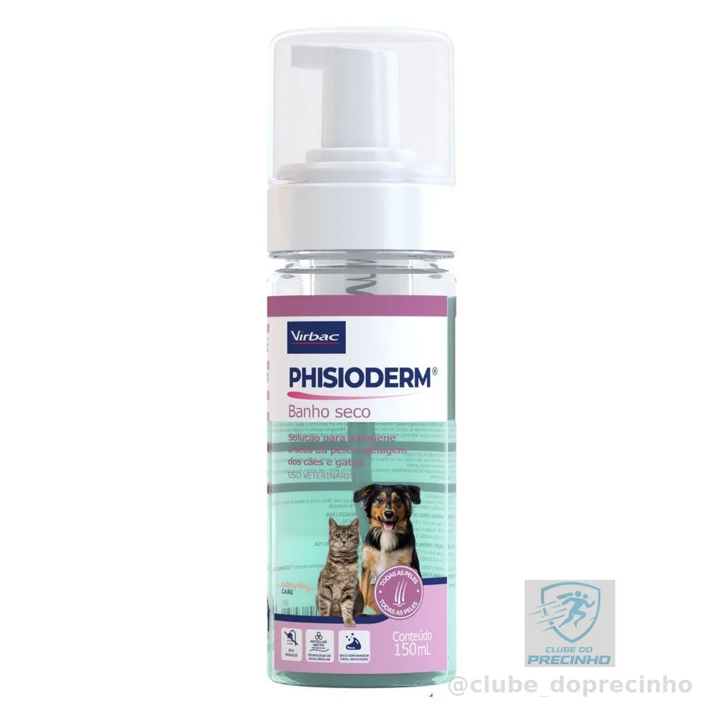 Phisioderm Banho Seco 150ml Pele e Pelos Cães e Gatos Virbac