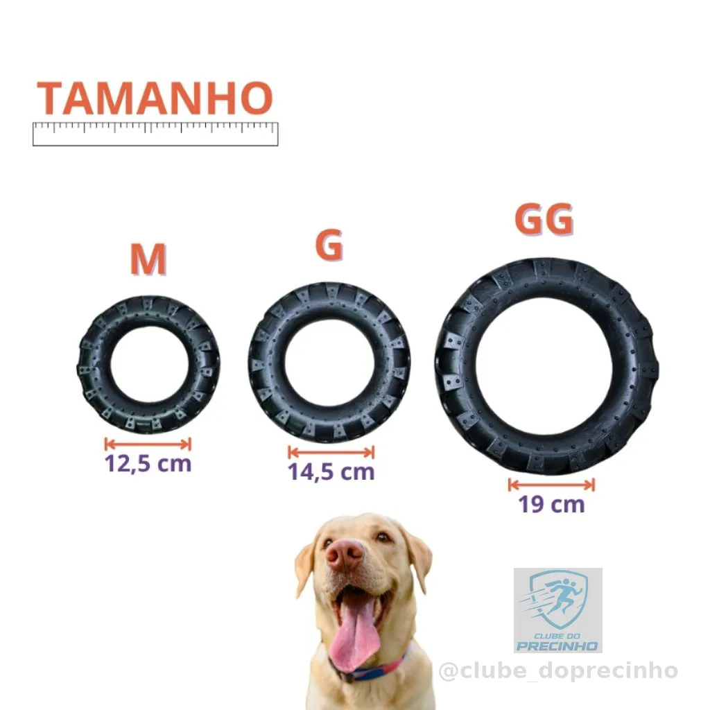 Brinquedo Mordedor Pneu de Borracha Maciça para Cachorro Resistente Plástico Atóxico (M/G/GG) Brie Pet