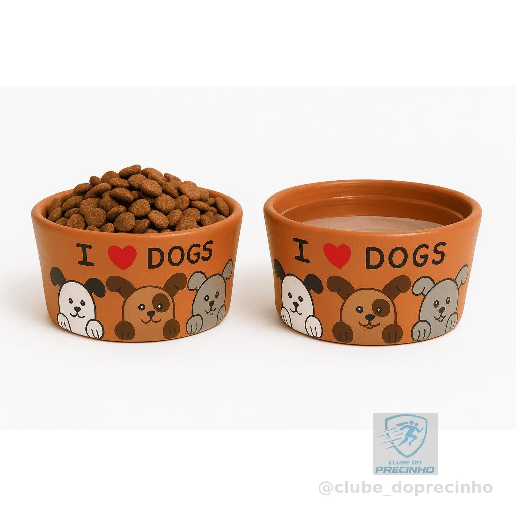 Comedouro e Bebedouro para Cachorros – Kit com 2 Tigelas de Barro Pintadas à Mão, Feitas de Forma Artesanal