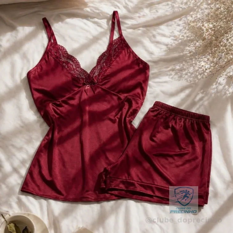 Pijama Baby Doll Sexy Short Doll Com Detalhes Em Renda Roupa de Dormir Feminino