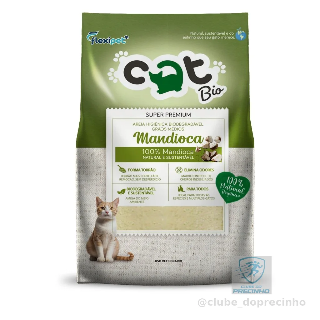 Areia Higiênica Biodegradável para Gatos - Catbio Mandioca - Forma Torrão, Sem Odor, Super Premium
