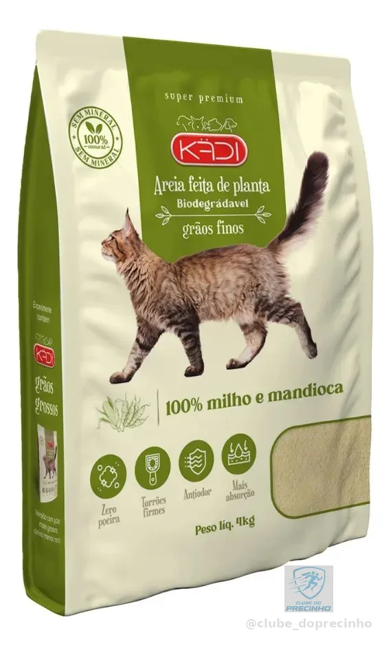 Areia Gatos Biodegradável Kadi 4kg Grãos Finos