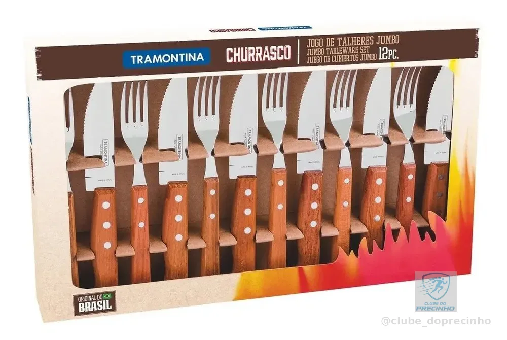 Jogo Para Churrasco Tramontina 12 Peças Jumbo Garfo Faca Cor Marrom