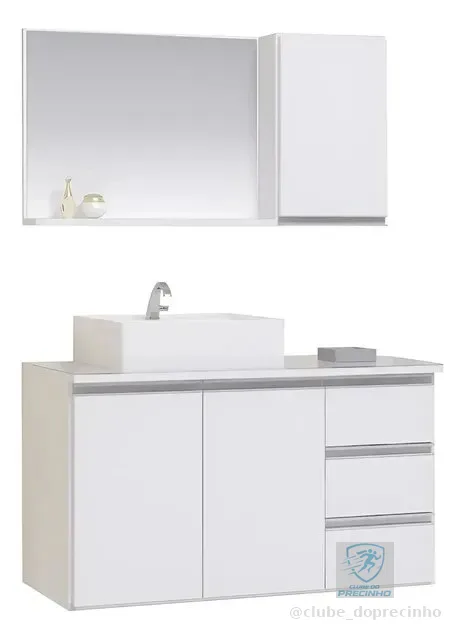 Conjunto De Banheiro Prisma 80cm Gabinete - Tampo Vidro