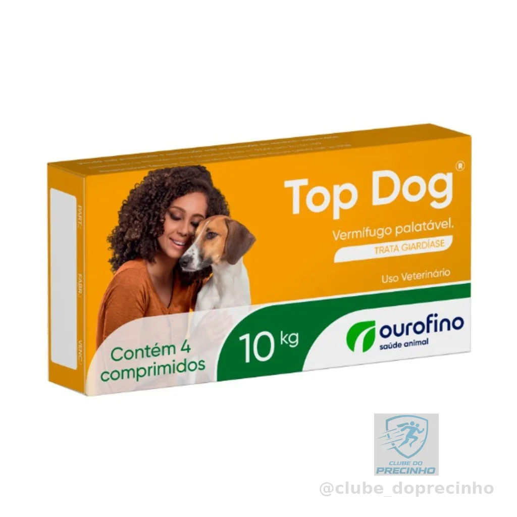 Vermífugo Cães Top Dog 10kg 4 Comprimidos Ouro Fino Giárdia