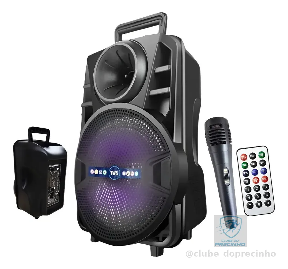 Caixa de Som Bluetooth Portátil 1000W com Microfone e Suporte Preto