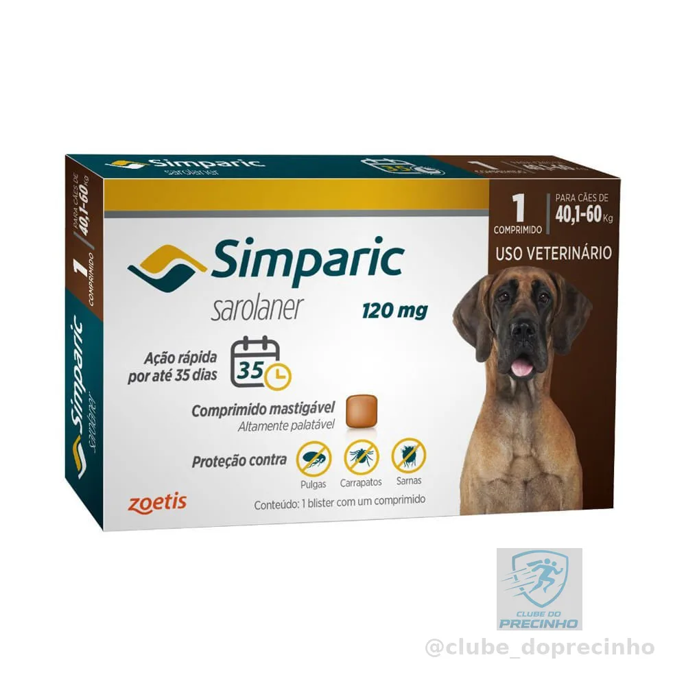 Simparic Antipulgas e Carrapatos Para Cães de 40,1 a 60Kg com 1 Comprimido