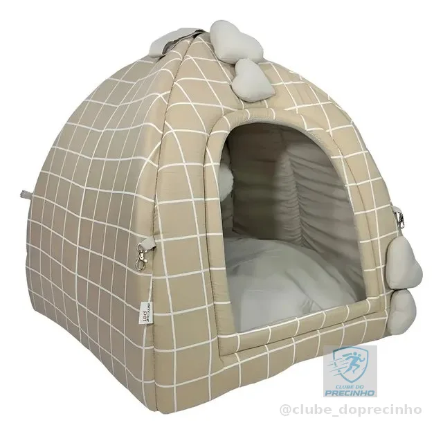 Cama Toca Iglu Pet Luxo Almofada Lavável De Fibra Siliconada