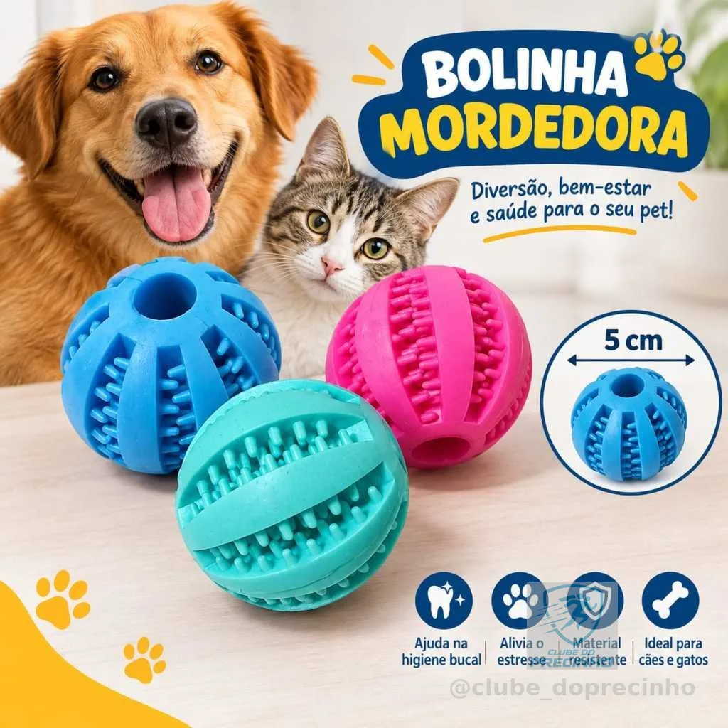 Bola Mordedora para Cães Limpeza Dental e Controle de Tártaro