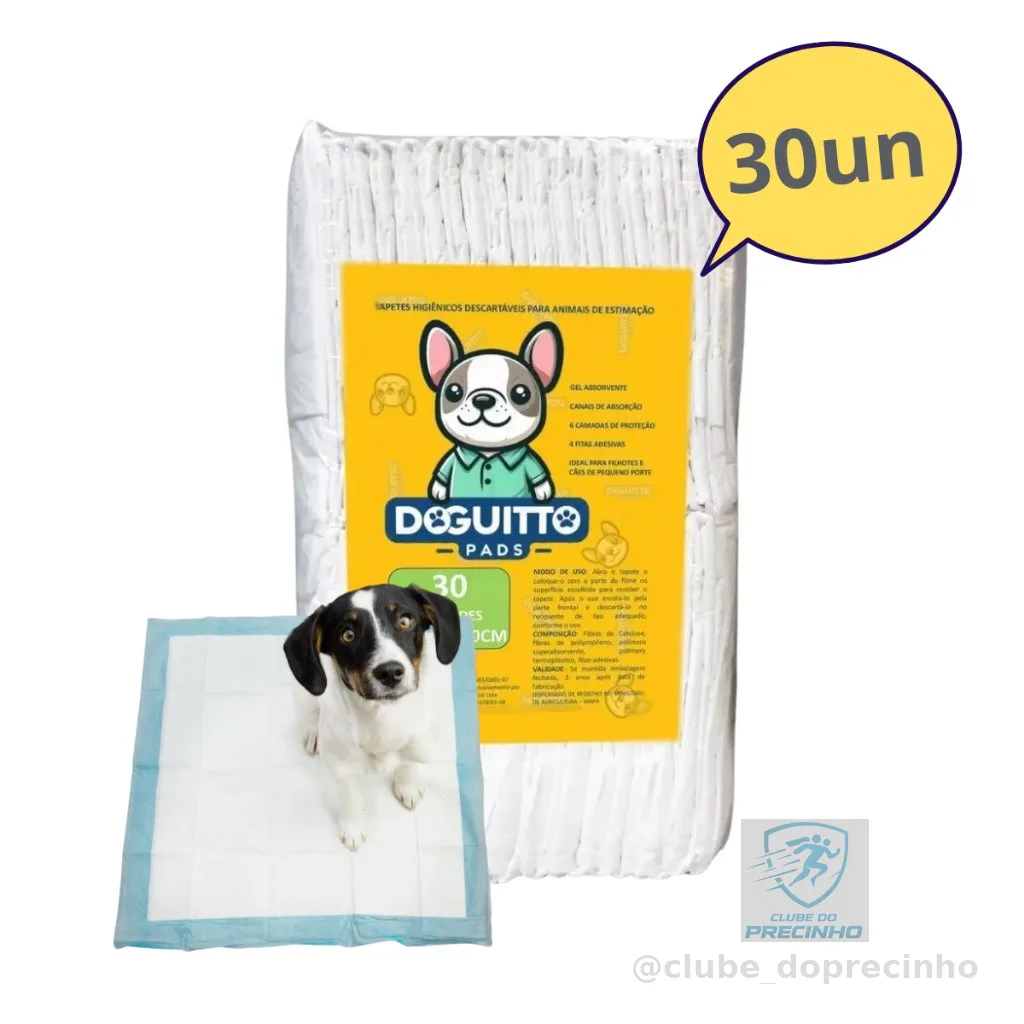 Tapete Higiênico para Cães 80x60cm Doguitto Pads 30un Descartável Anti Vazamento Absorvente