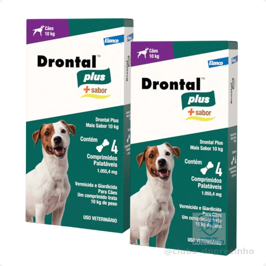 Kit 2 Drontal Plus Carne Cães 10kg Vermifugo 4 Comprimidos