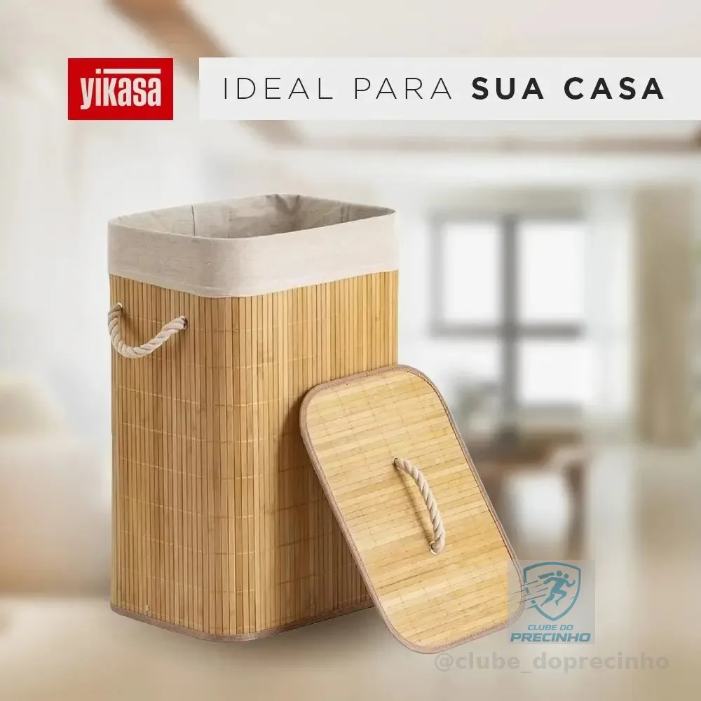Cesto De Roupas De Bambu 70 Litros Yikasa