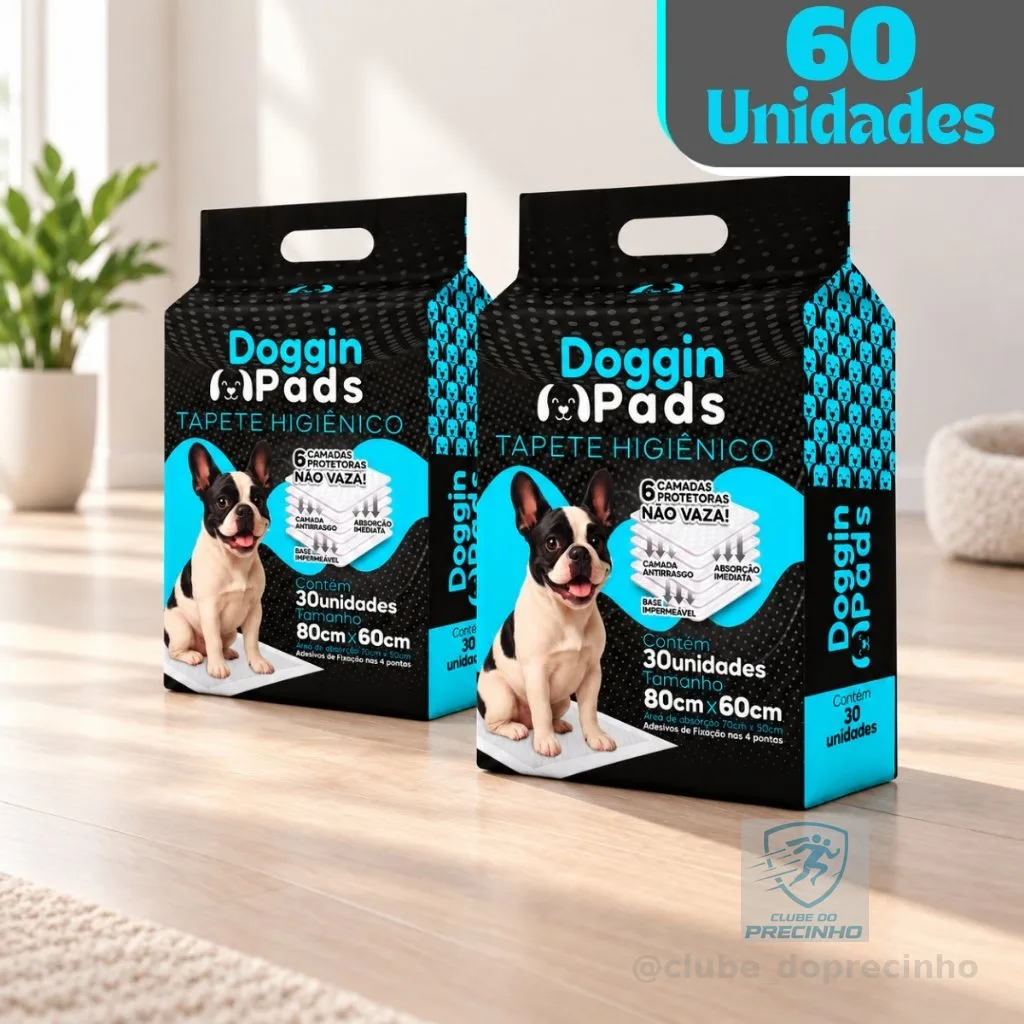 Kit 2 Tapete Higiênico para Cachorro Doggin Pads 80 x 60 cm - 60 Unidades