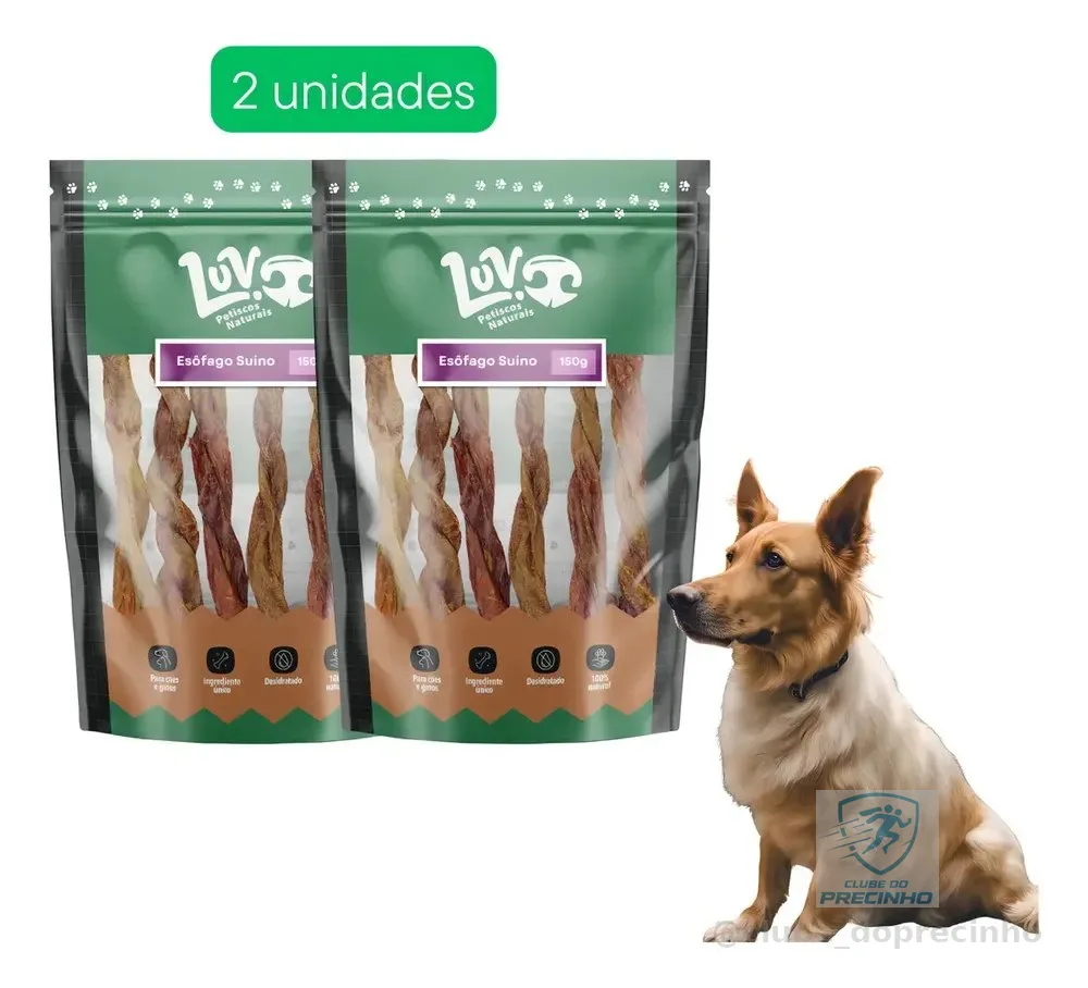 Kit 2un Petisco P/cães Natural Desidratado Luv Esofago Suino