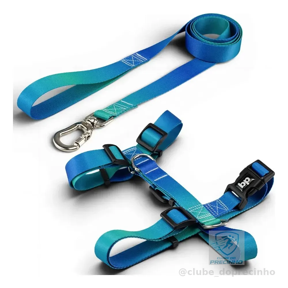 Coleira peitoral com guia para cachorro pet cães Basic Pet cor Lake Tamanho Grande Pit Bull anti puxoes blue heeler golden border collie