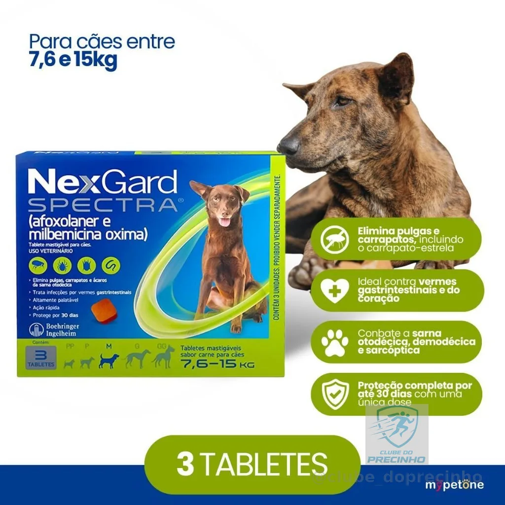 NexGard Spectra para Cães 7,6 a 15kg Antipulgas e Carrapatos - 3 Tabletes