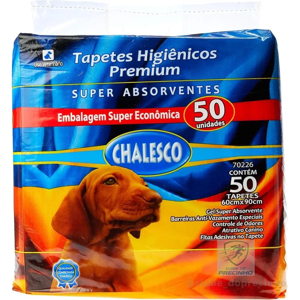 Chalesco Tapete Higiênico Premium para Cães 90 x 60 cm – Super Absorção, Controle de Odores e Base Antivazamento | 50 Unidades