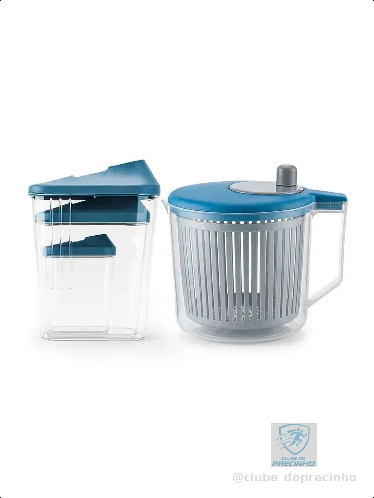 Kit Seca Salada + Porta Mantimentos 3 Peças Multiuso Cozinha Azul