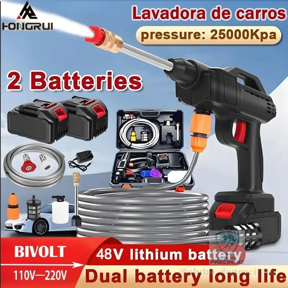 Lavadora De Alta Pressão Recarregável Sem Fio 48V 1/2/3 Baterias Linha Premium Para Carros e Jardins