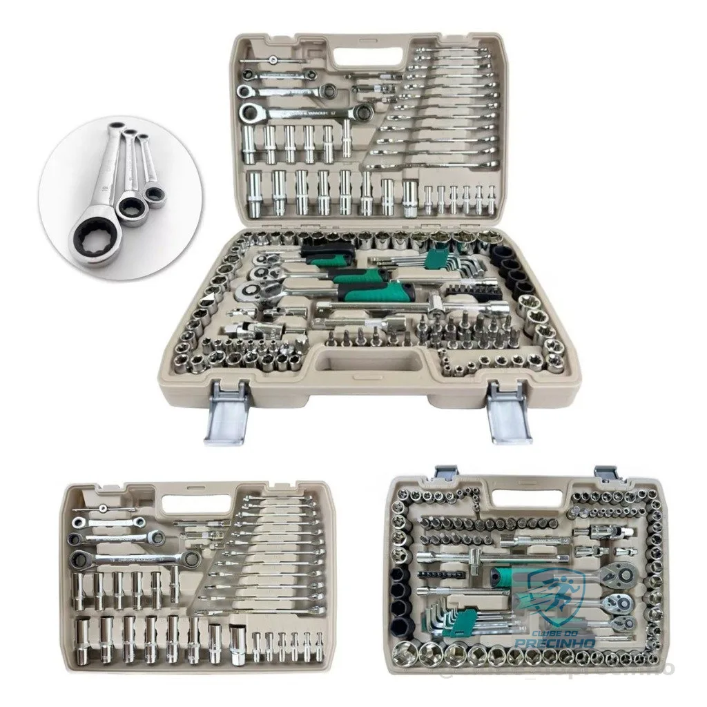 Jogo de Soquete 151 Peças Aço CRV Chave Catraca Combinada 1/2 3/8 1/4 Steel ENVIO IMEDIATO