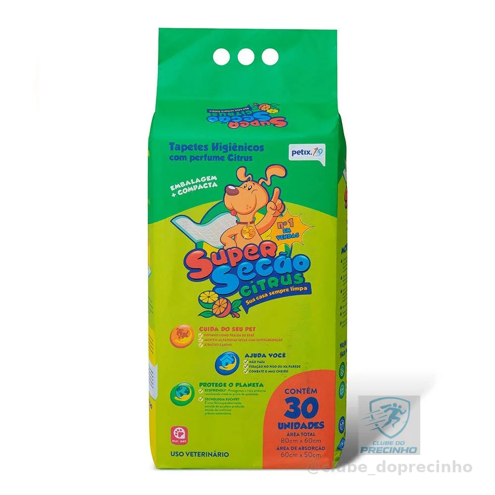 Petix Tapete Higiênico Para Cães Super Secão Citrus Petix 30 Unidades